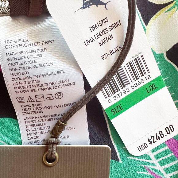 Tommy‎ Bahama 100% Silk Livia Leaves Short Belted Kaftan Women's Size L/XL NEW - Picture 8 of 10
